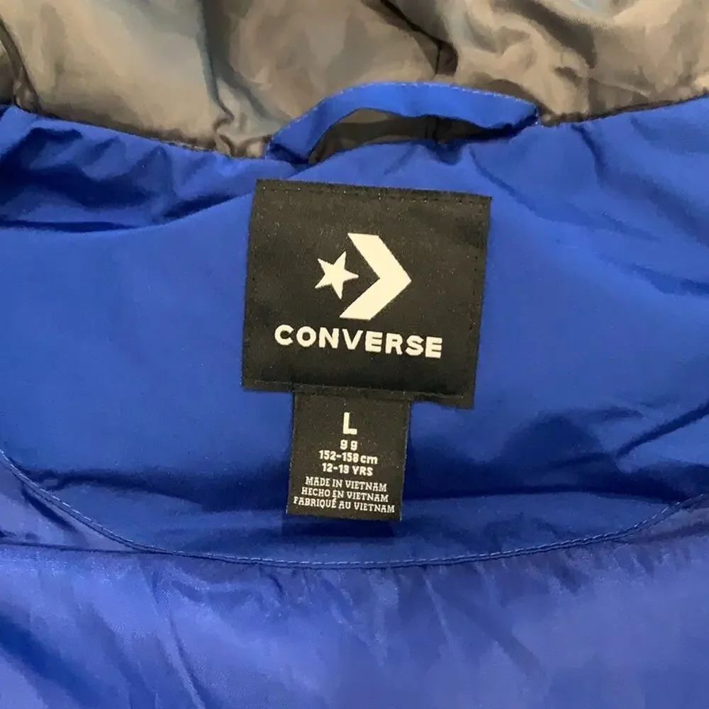 CONVERSE Kids Blue Quilted Puffer Jacket Sz L